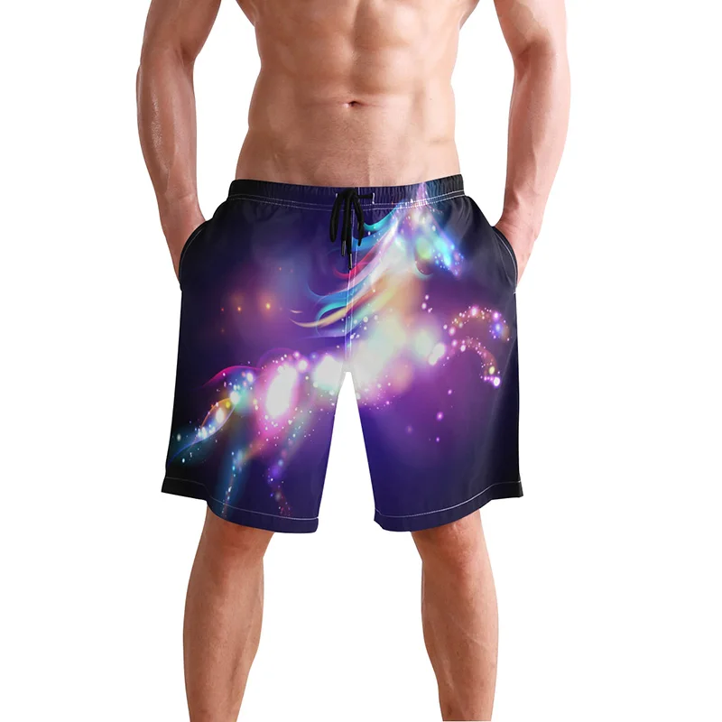 Mens Swim Trunks with Mesh Lining Pockets American Flag Unicorn Boys Polyester Board Shorts Swimwear
