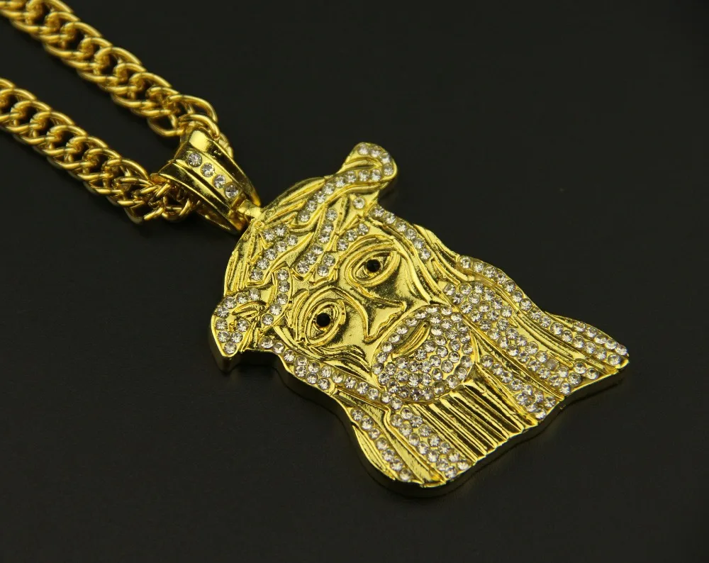 

[Retail 1 Pcs ]Fashion Jewelry 24k Gold plated Charm hip hop JESUS Christ Piece Head Face Pendant Necklace hot 2014