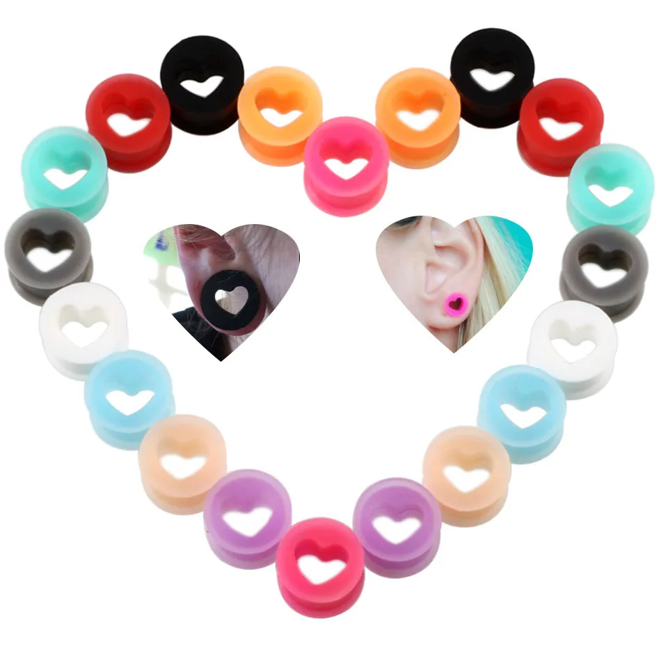 4 25mm Silica Gel Ear Plugs and Tunnels Fashion Hollow Heart Ear Gauges