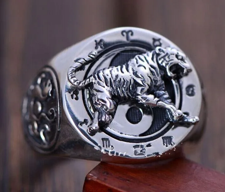 

925 sterling silver jewelry personality domineering tiger king of beasts ring