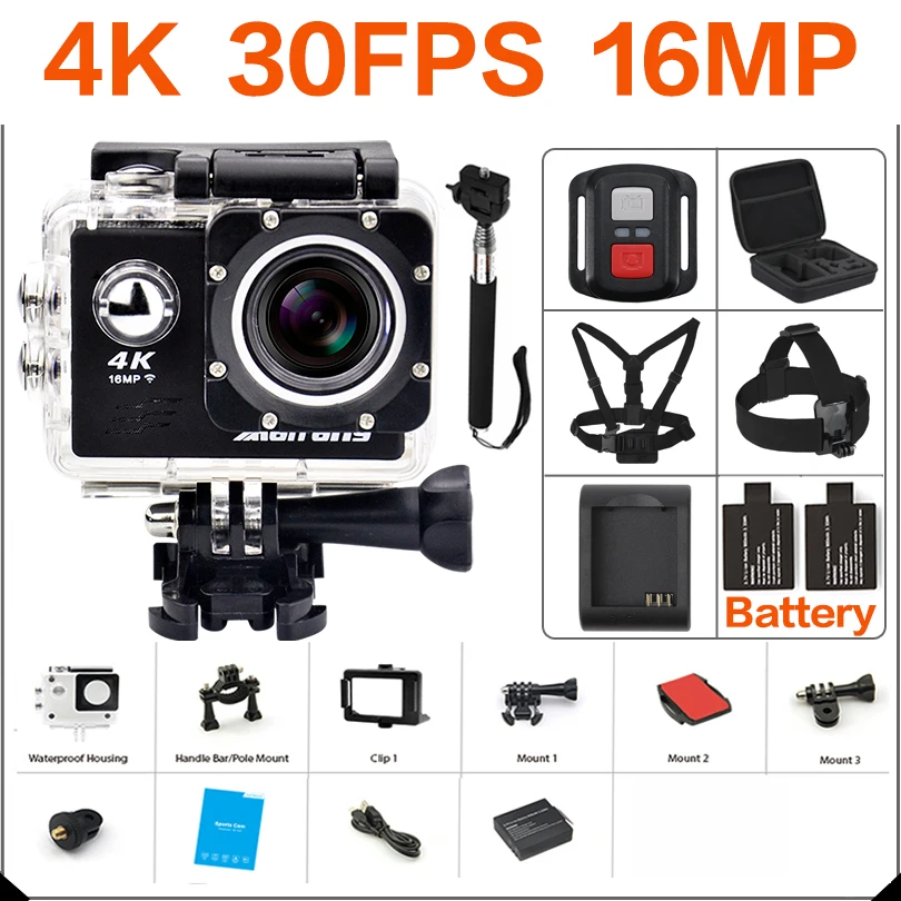 Экшн-камера Ultra HD 4k видеокамеры Wi-Fi 16MP 170 камера go 4 K Депортива 2 дюйма f60 Водонепроницаемый Спорт Камера pro 1080 P 60fps cam - изображение