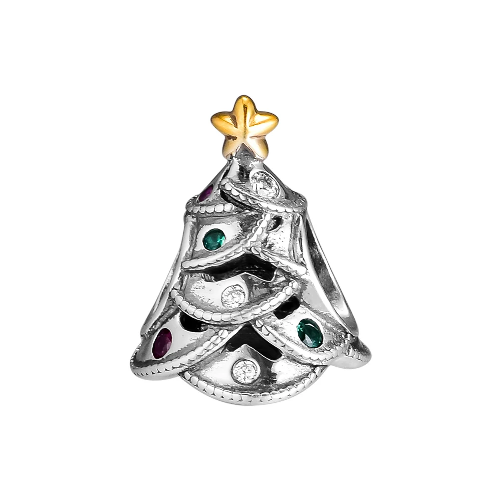 

CKK DIY Bead Fit Pandora Bracelet 925 Sterling Silver Festive Tree Multi-Colored CZ Beads Charm for Jewelry Making Promotion