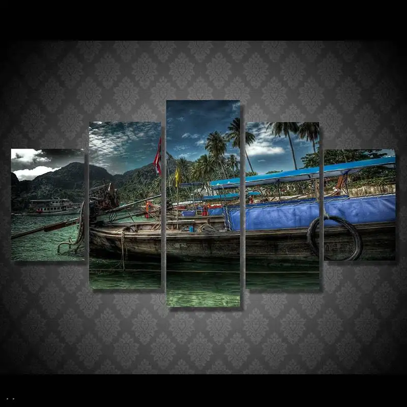 

Hd Printed Beach Fishing Boat Painting Canvas Print Room Decor Print Poster Picture Canvas Free Shipping/90619