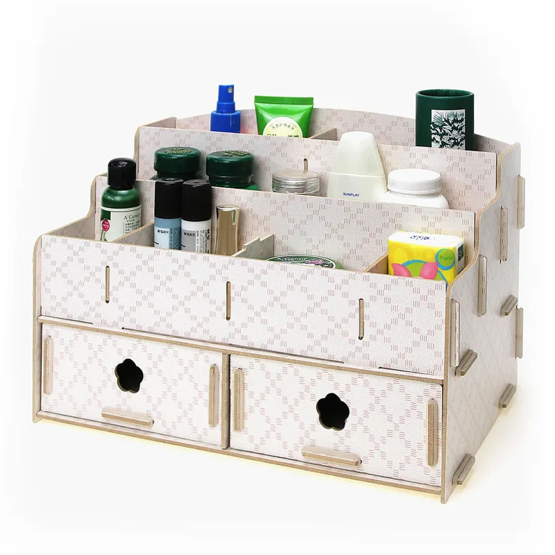 Creative DIY Storage Box Wooden Boxes Multifunctional Desk Organizer Wooded Makeup Office Organizers | Дом и сад