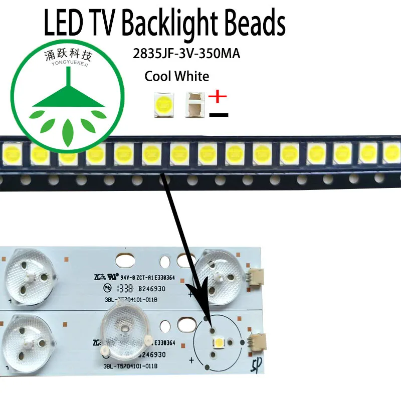 100 шт./лот, новинка, высокая мощность, led 2835JF, 3 в, 350ma, 1 Вт, лампа, бусины, холодный белый цвет, для ремонта, ТВ, led, lcd подсветка, бар и полоса, горячая распродажа