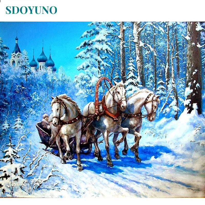 

Diamond Embroidery Scenery 5D Diamond Painting Full Round Drill Cross Stitch Horse Picture Of Rhinestones Home Decor Christmas