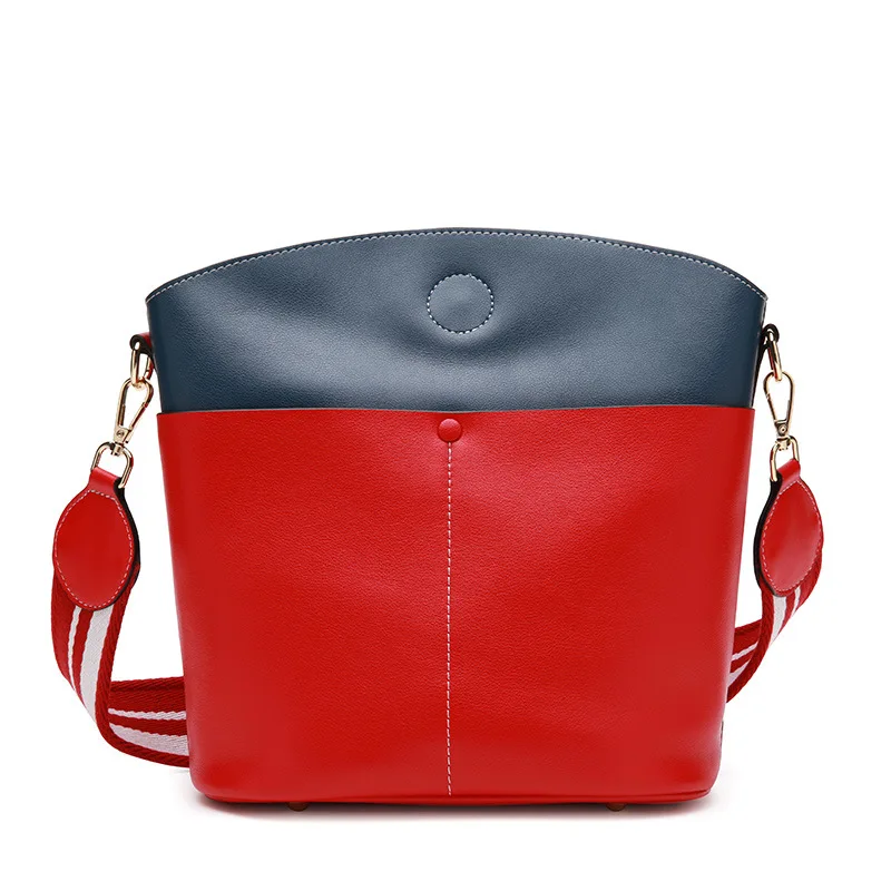 Модная женская сумка на плечо из натуральной кожи, женские сумки через плечо среднего размера, разноцветные Лоскутные сумки - Цвет: red blue