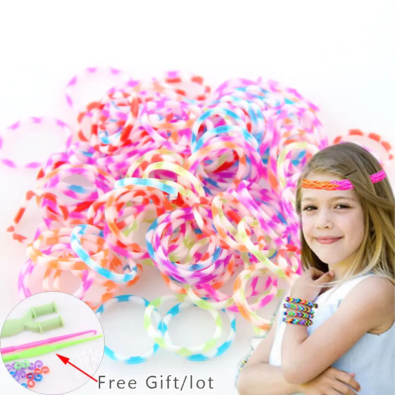 

New Cheap Price 300pcs Mix Loom Rubber Loom Bands Bracelets Making Kit With Gift 1 Hook S/C Clips DIY Bracelet Bangle