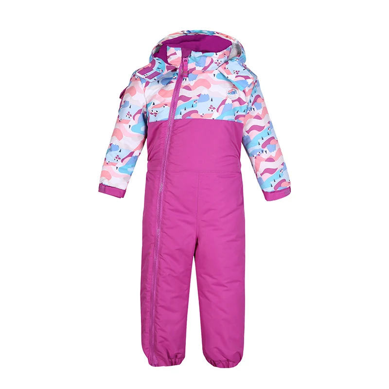 Зимние лыжные костюмы для маленьких мальчиков; ветрозащитные детские зимние комплекты для девочек; коллекция года; цельнокроеная детская одежда; флисовый комбинезон с капюшоном для малышей - Цвет: Фиолетовый