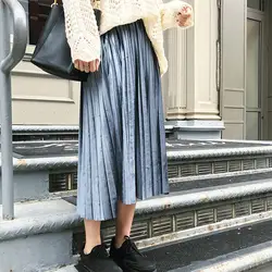 2019 модные осенне-зимние обтягивающие женские бархатные юбки с высокой талией плиссированные юбки бесплатная доставка