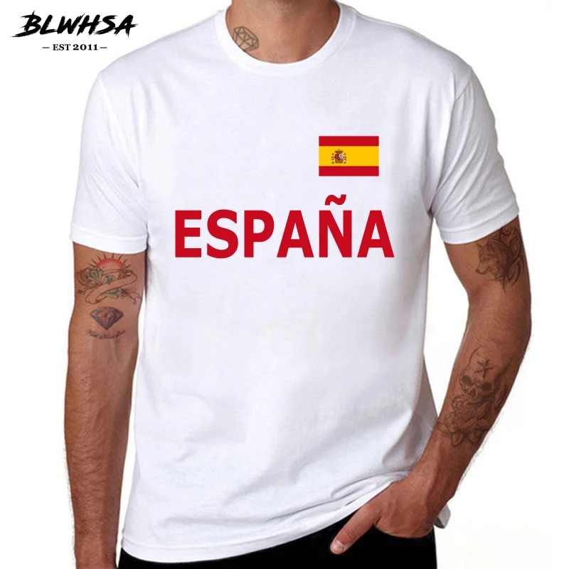 

BLWHSA Spain Fans Cheer T Shirt for Men Spain Flag Letters Printed Men T-shirt Fashion Cotton TShirt