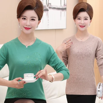 

2020 new autumn and winter middle-aged women's sweater long-sleeved shirt loose underwear shirt middle-aged sweater