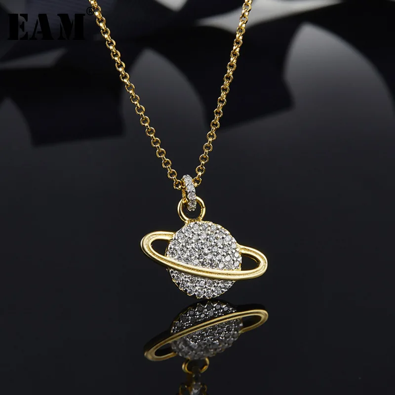 

WKOUD EAM Jewelry / 2019 New Fashion 925 Sterling Silver Micro-inlaid Zircon Saturn Pendant Necklace Women's Accessories S#N660