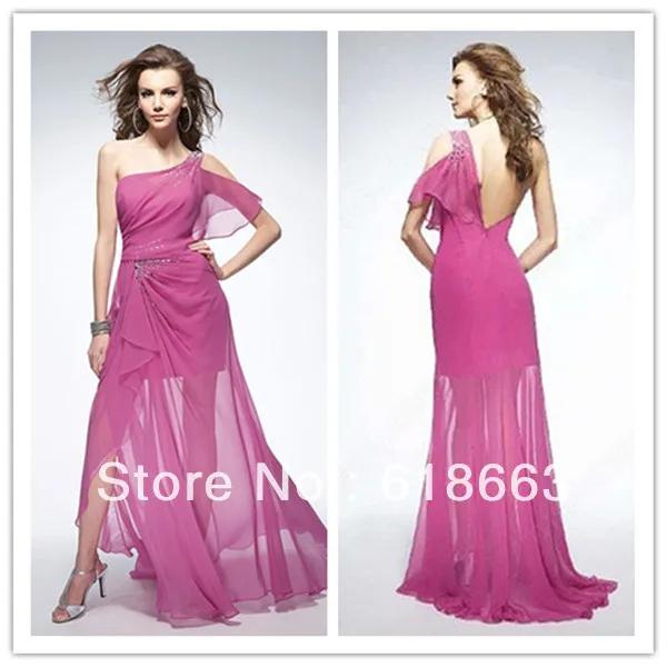 LP0068 Unique New Design Elegant One Shoulder Long Prom Party Dresses With Crystal Parfum Evening dress Chiffon Sexy&ampHot 2014 | Свадьбы и