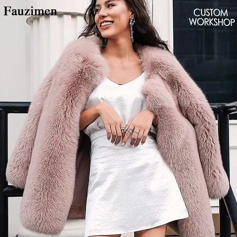 Winter Real Nature Fox Fur Coat Thick Warm Light Pink Winter Jacket