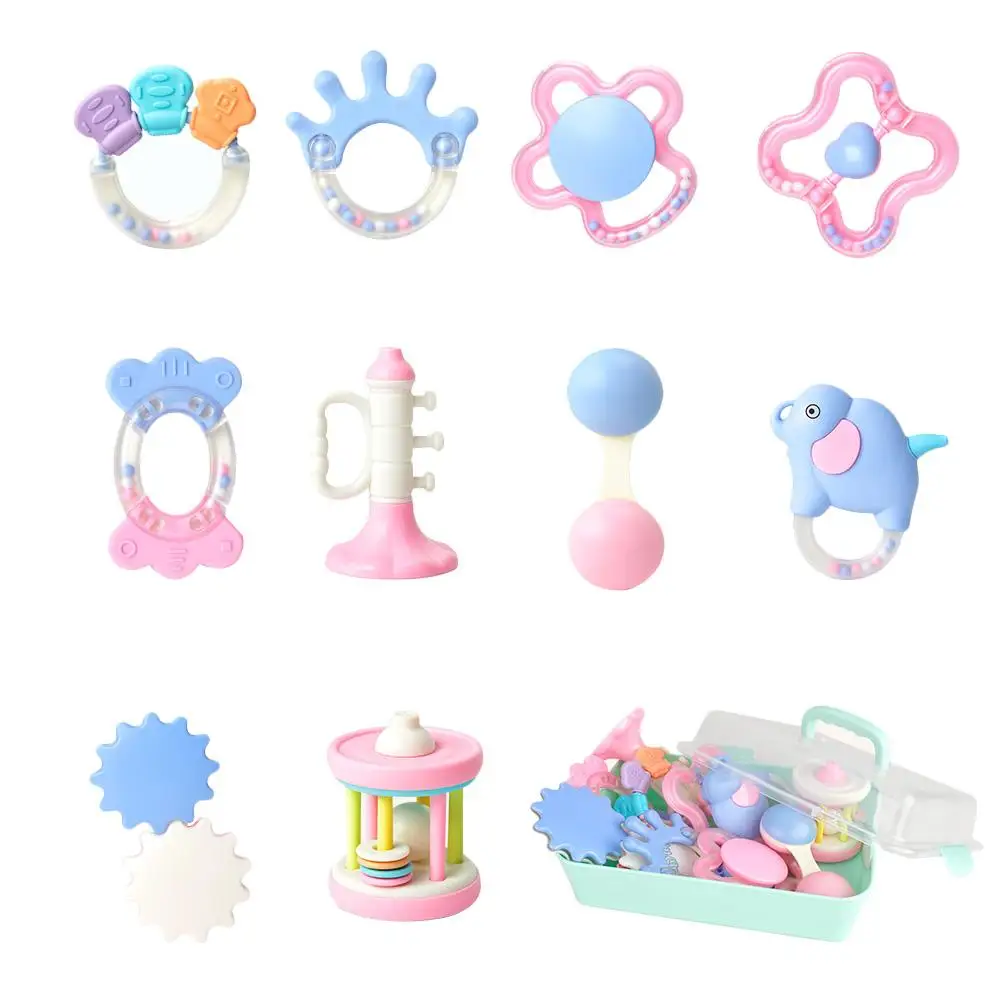 

Baby Hand-Cranked Rattle Teether Rattle Set Portable Storage Box Packing Entertainment Toy Safe Babies Dental Care Gifts