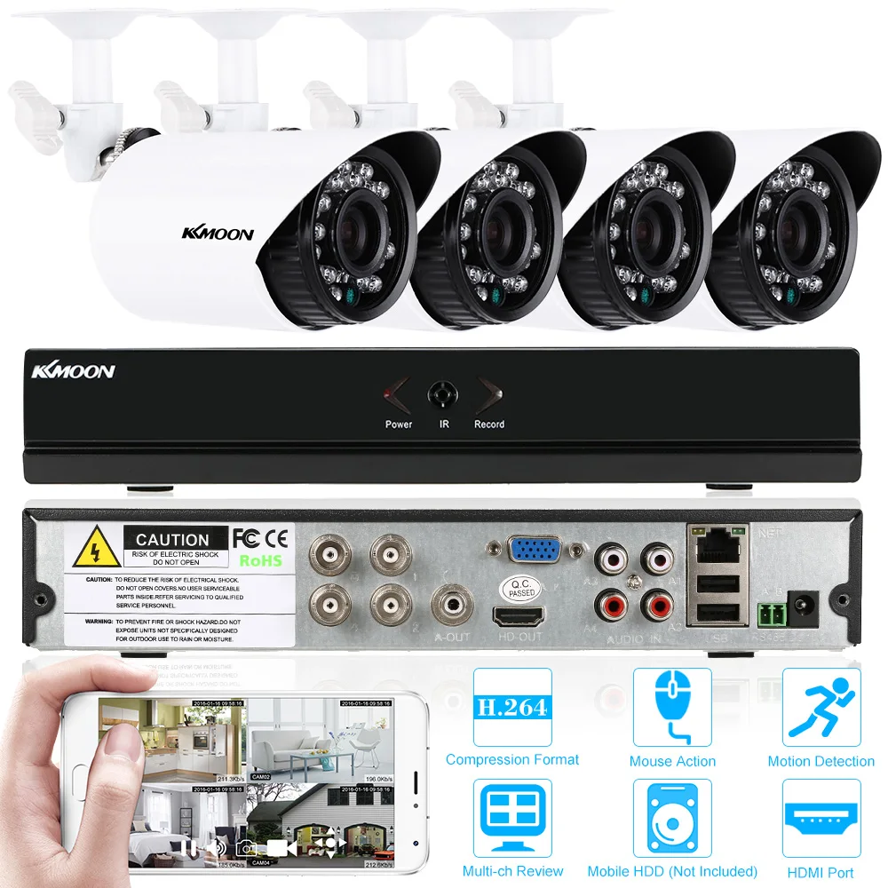 KKmoon 4CH 960H HDMI DVR 700TVL уличная камера безопасности Система DVR рекордер 4 шт. Водонепроницаемая IR CUT CCTV камера 4CH DVR комплект