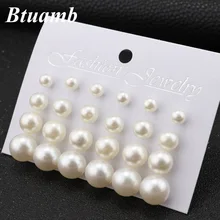 Btuamb 12 пар/компл. имитация Серьги с жемчугом для Для женщин Jewelry Bijoux Pendientes Mujer большой маленький шарик серьги