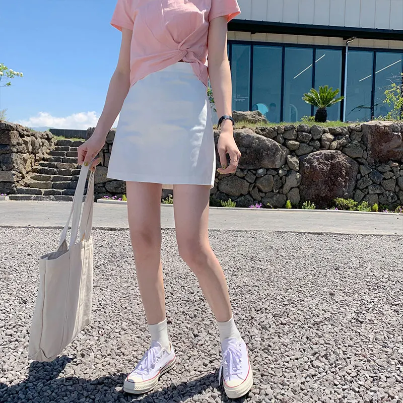 

S-L 3 colors 2019 summer preppy style High Waist slim mini Skirts solid color short skirts a line skirts womens (X331)