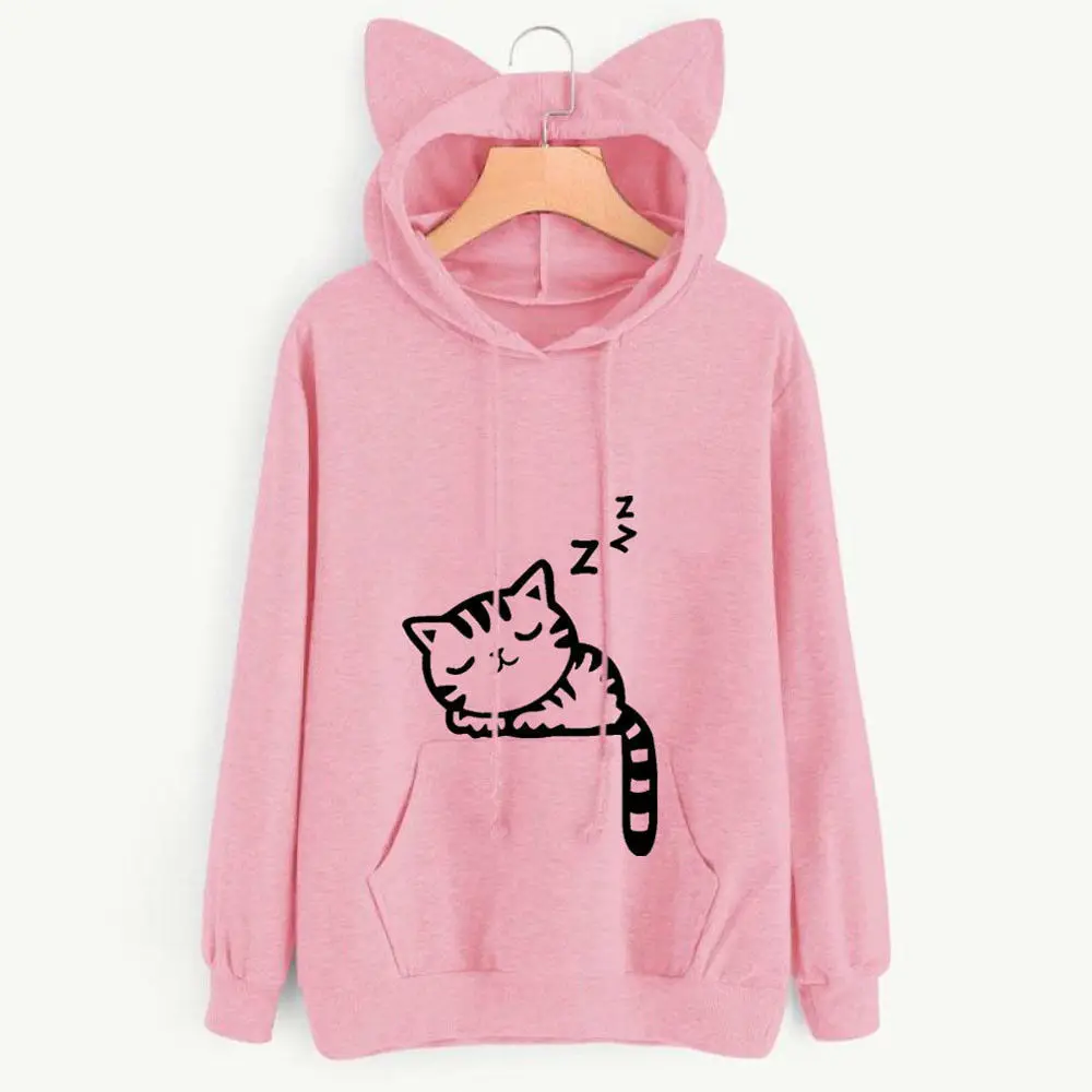 Cat Pattern Printing Hoodies With Lovely Cat Ear Long Sleeve Autumn Front Pocket Drawstring Sweatshirt Sudadera Mujer Ey* Cat Pattern Printing Hoodies With Lovely Cat Ear Long Sleeve Autumn Front Pocket Drawstring Sweatshirt Sudadera Mujer Ey*