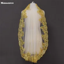 Реальные фотографии Короткие Золотой Кружевной Белый/слоновой кости Тюль Свадебные вуали блестками и пайетками для маленьких девочек, кружевная Фата невесты на молнии Wrong extraction Mujer