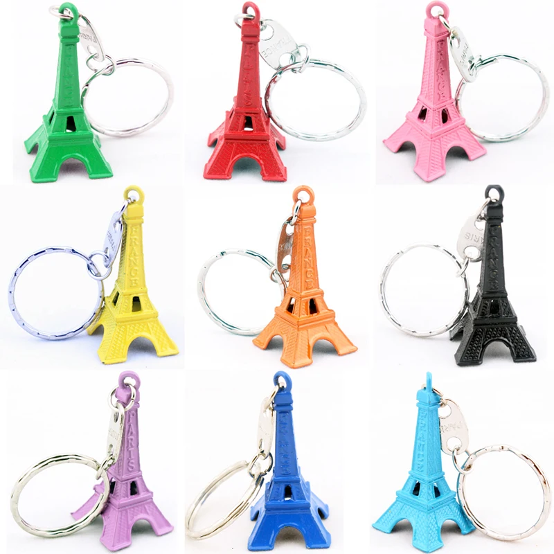 

High quality Cute Metal Keychain Colorful Paris Eiffel Tower Model Key Chain Key Ring For Creative Birthday Gift 10pcs/ lot