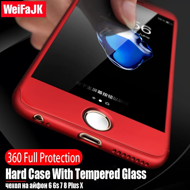 

WeiFaJK 360 Full Cover Case For iPhone 8 7 6 Plus 6s Capa With Tempered Glass Case For iphone 6 7 8 Plus X Protection Case Coque