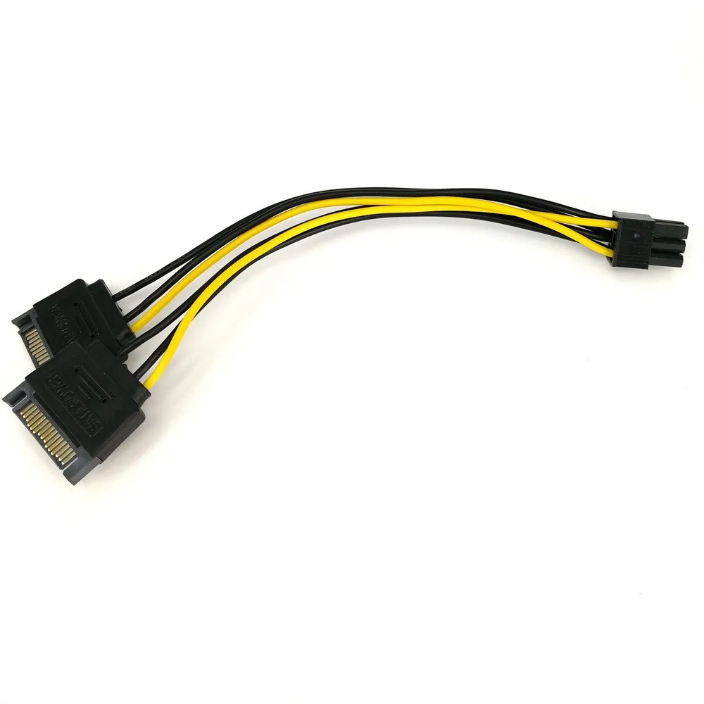 

20CM Dual SATA 15Pin Male M to PCI-e 6 Pin Female F Video Card Power Cable for PC Adaptador y convertidor#10
