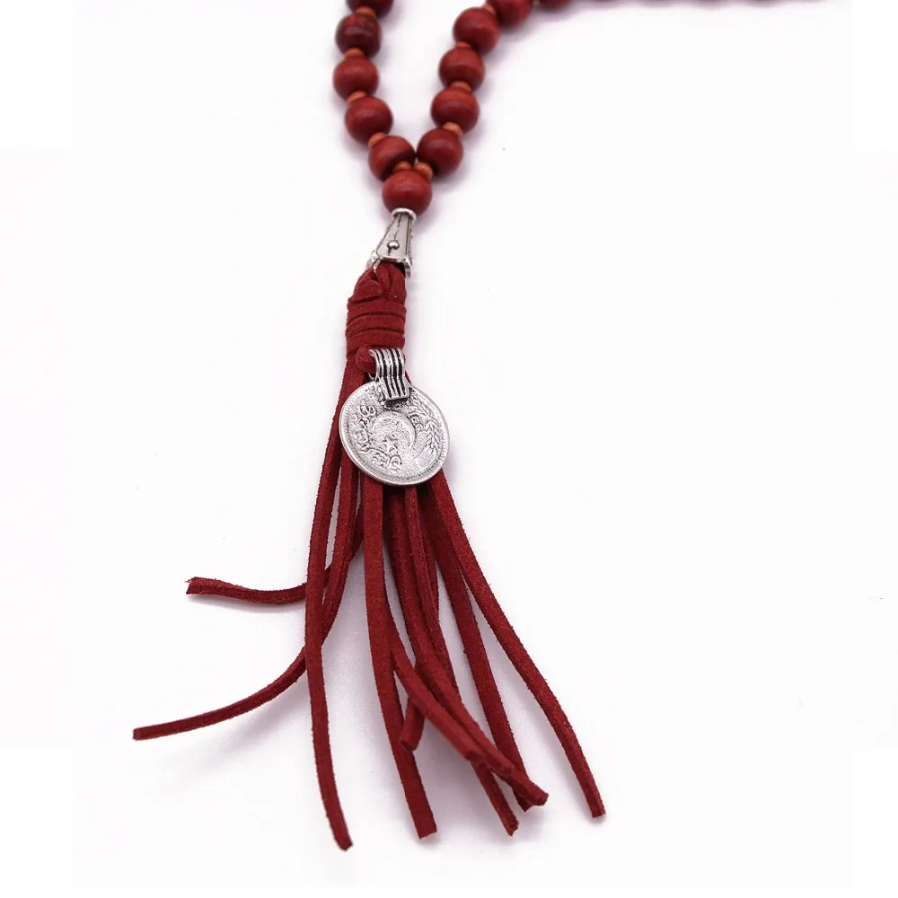 Богемное длинное ожерелье с кисточками цвета хаки, деревянные бусины, Женская Ретро Подвеска для ожерелья, модное ювелирное изделие, рождественский подарок