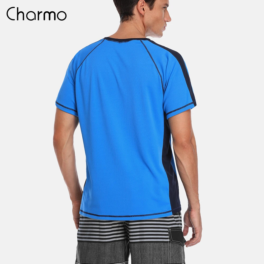 Charmo الرجال Rashguard الجاف صالح قميص قصير بدلة ركوب الأمواج الرجال الغوص قميص الأشعة فوق البنفسجية حماية طفح الحرس الأعلى UPF 50 + خليط الشاطئ ارتدا...