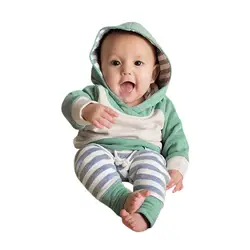 Осень-зима 3 шт. одежда для малышей Одежда для мальчиков и девочек комплект Топы с капюшоном + штаны + шляпа, наряды детская одежда для