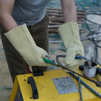 

Welding Worker Cow Split Core Leather Gloves Heat Resistant Safety Gloves