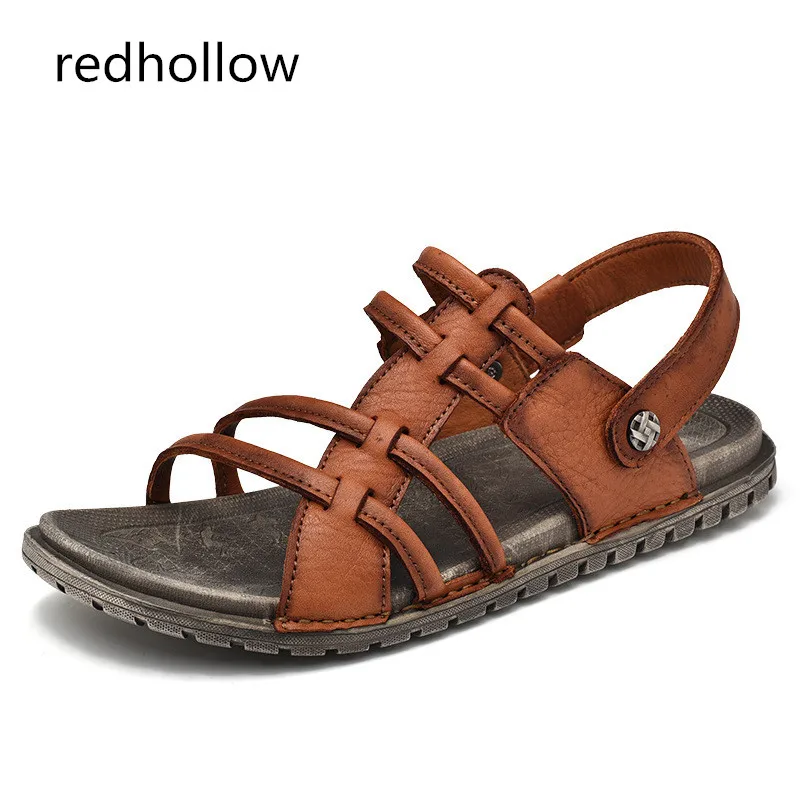 

Men Casual Summer Sandals Men's Cow Leather Beach Slip On Sandals Slippers Casual Men Shoes Rome Sandals Flat Shoes For Man Soft