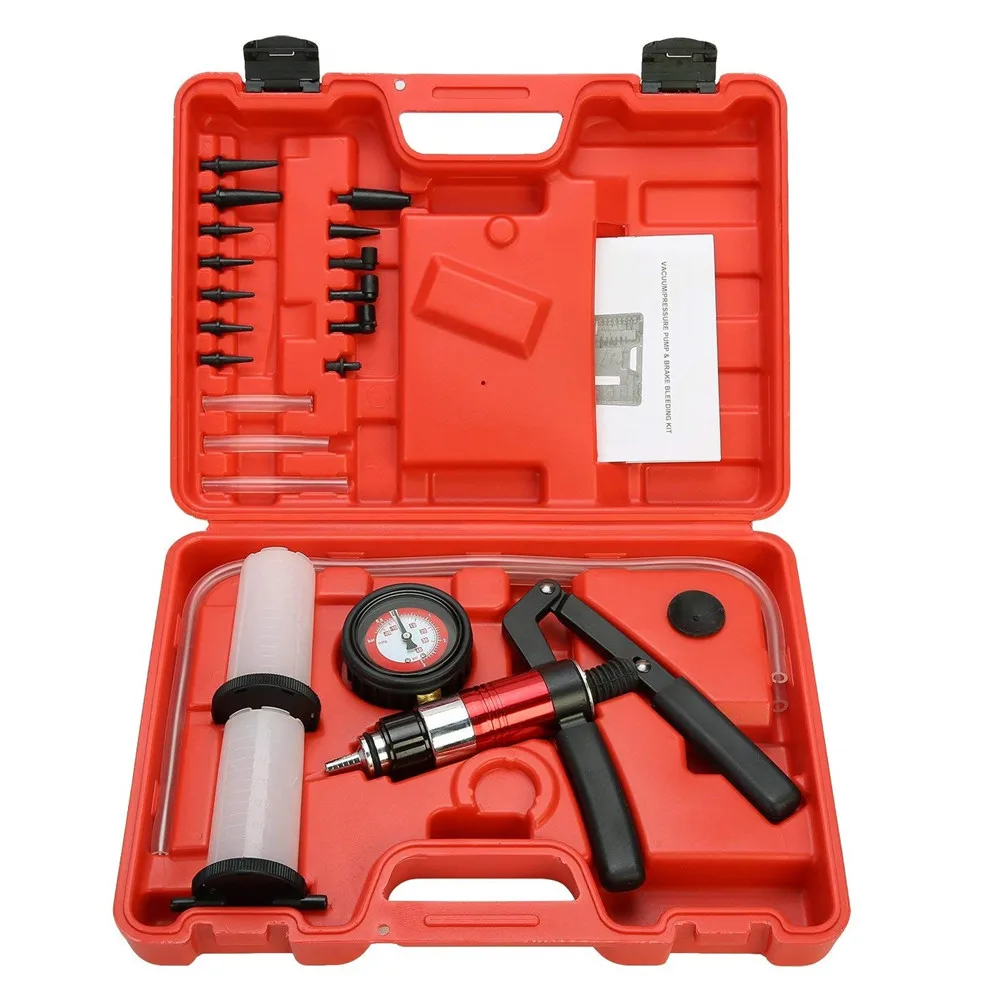 

ALLSOME 21pcs HandHeld Vacuum Pump Set Tester for Automotive with Adapters Brake Bleeder Test Kit HT2257
