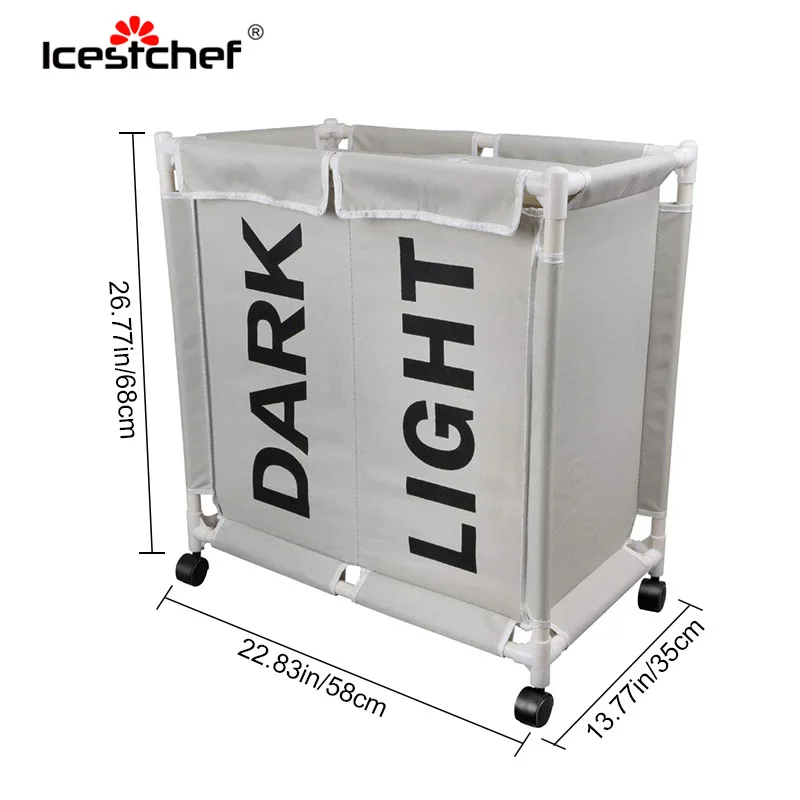 ICESTCHEF Waterproof Laundry Basket on Wheels - Laundry Hamper with Cover - Dirty Clothes Basket with Lid - Bathroom Storage - 2 Grid image 2