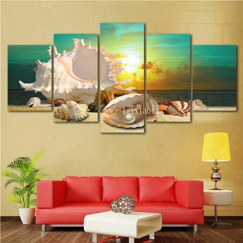 

5 Panel Modern diamond painting Blue Beach Sea Scenes Pictures Wall Art Home Decor full square Shell Sea cross stitch Paintings