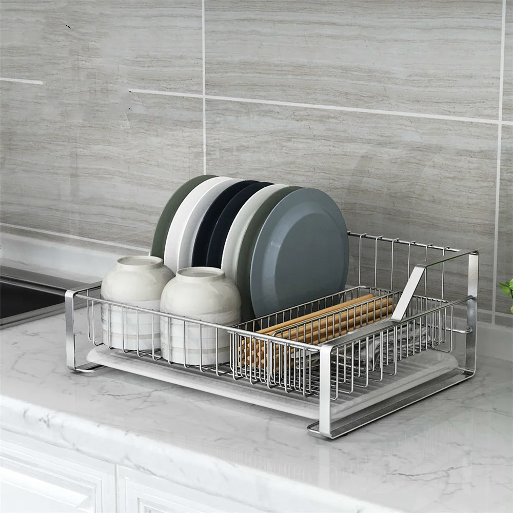  304 stainless steel dish rack single drain tray kitchen shelf storage and hanging dish rack LU5301 - 32908248654