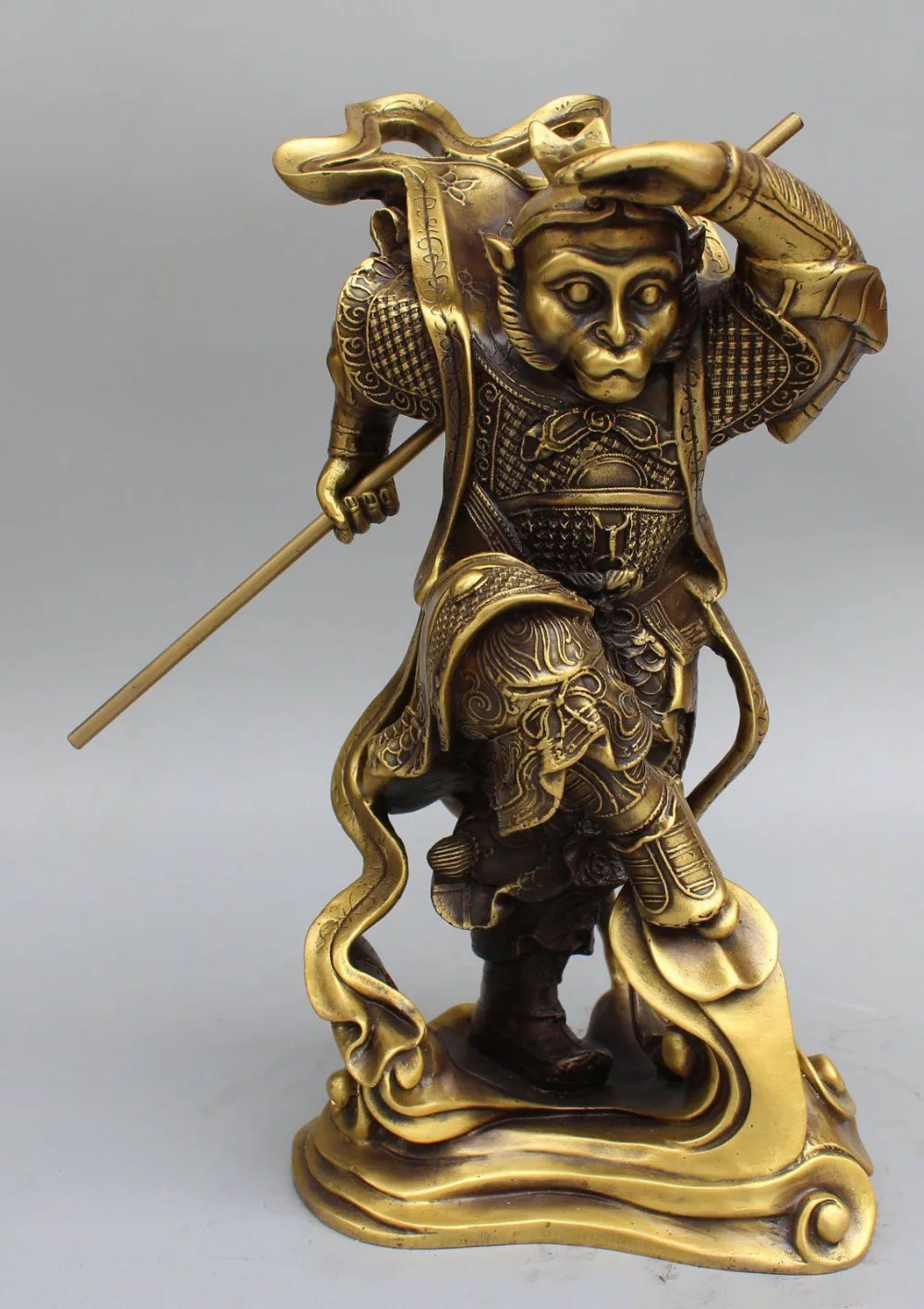 

shitou 002804 13" Chinese Bronze Buddhism Sun WuKong Monkey King golden cudgel Buddha Statue