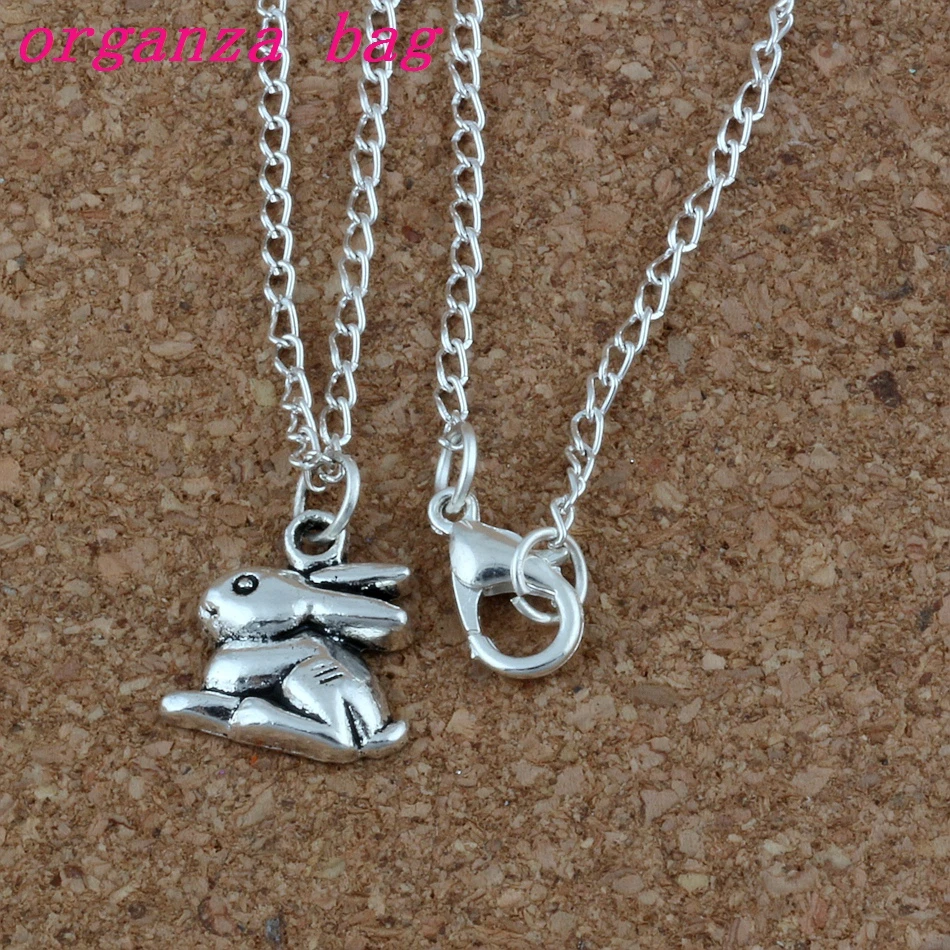 

24pcs / lot Ancient silver Alloy Bunny Rabbit Charms Pendant Necklaces 18 inches Chains Jewelry DIY A-226d