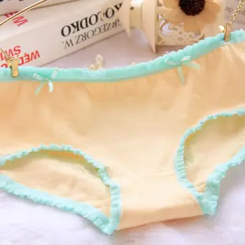 

Women Teenage Girls Low Waist Cotton Underwear Cute Cartoon Sheep Printed Sweet Candy Color Panties Ruffles Lace Trim Briefs