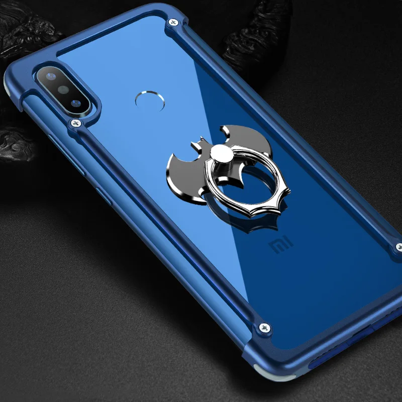 Oatsbasf Алюминиевый металлический бампер чехол для Xiaomi Mi 9 Pro 5G Explorer Роскошная подушка безопасности Защита от падения Твердый чехол Xiaomi Mi 9 - Цвет: Blue With Holder