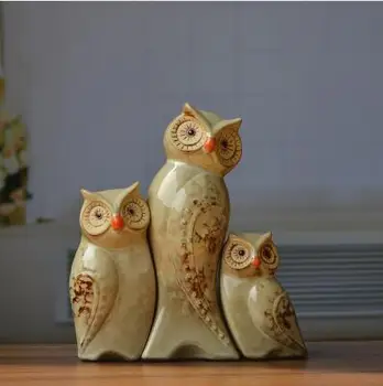 

Yellow family Owl ceramic owl figurines home decor ceramic handicraft crafts room decoration porcelain animal figurine
