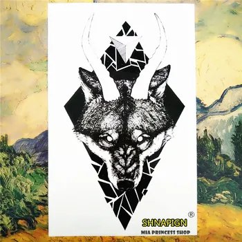 

SHNAPIGN Black Thorn Wolf Temporary Tattoo Body Art Flash Car Styling Sticker 12*20cm Waterproof Henna Fake Glass Wall Sticker