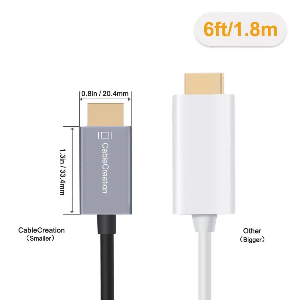 USB C к HDMI 4K @ 60 Гц кабель 6 футов Type (совместимый с Thunderbolt 3) серый/белый|Кабели HDMI| |