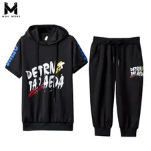 Летний Уличный повседневный мужской спортивный костюм с короткими рукавами и принтом с капюшоном модная свободная хлопковая дышащая Спортивная одежда для бега