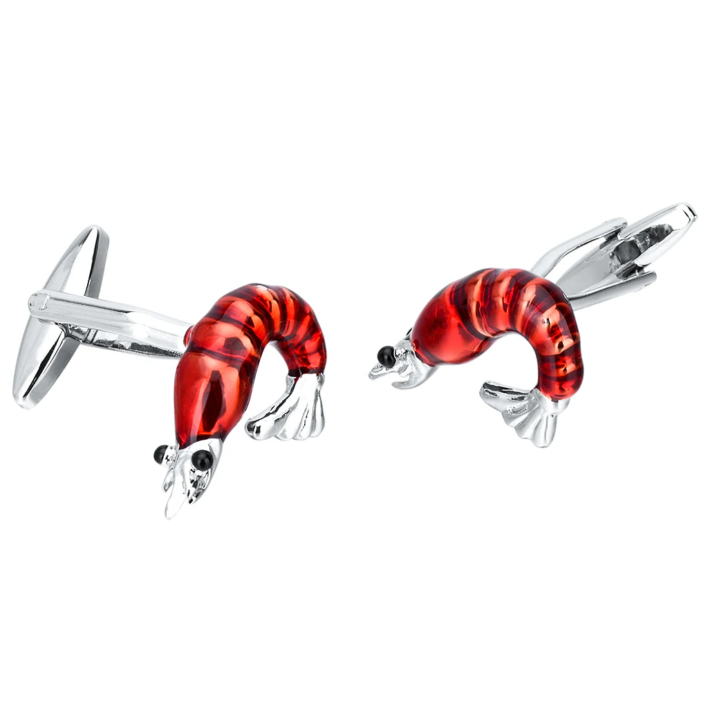 Phenovo 3D Red Shrimp Lobster Animal Brass Cufflinks Funny Mens Cuff Links Jewelry cube design cufflinks for mens Tie Clips 