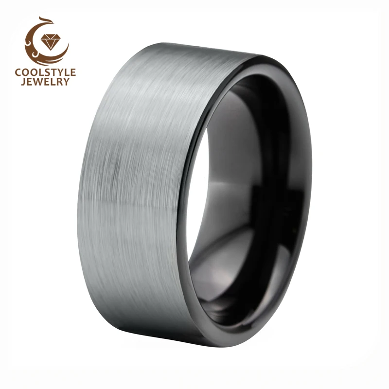 

BASIC Traditional Men Wedding Black Tungsten Ring 8mm Silver Matte Top Pipe Flat Band Comfort Fit size 5 to 15