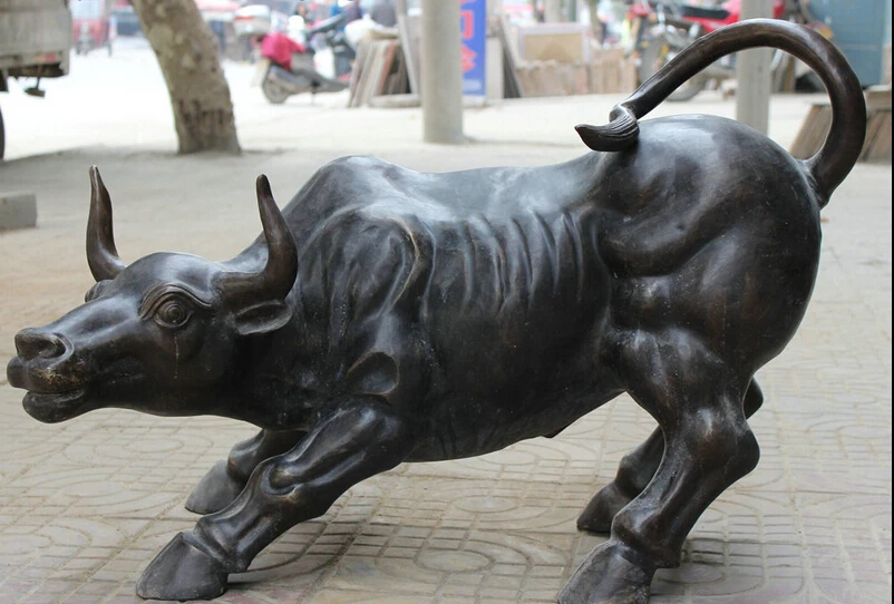 

bi002835 34" Chinese Bronze Copper Folk Animals Year Zodiac Wild Strong Bull Ox Statue