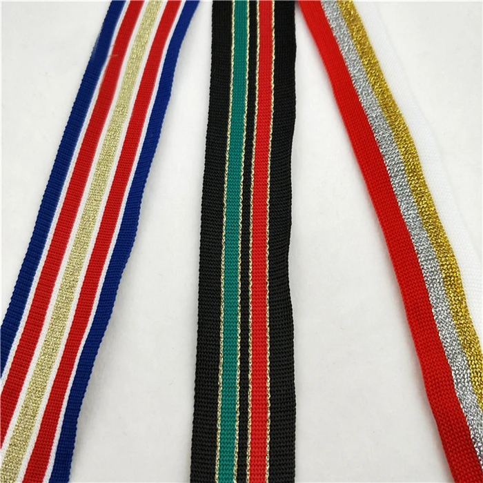 

10 meters 2.5-3.5cm wide silver gold side strip little-elastic polyester webbing ribbon trim M65Q64