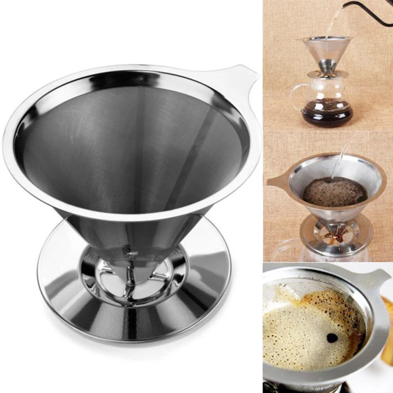 

set/Double Layer Stainless Steel Coffee Filter Holder Pour Over Dripper Mesh Tea Filter Basket Tools